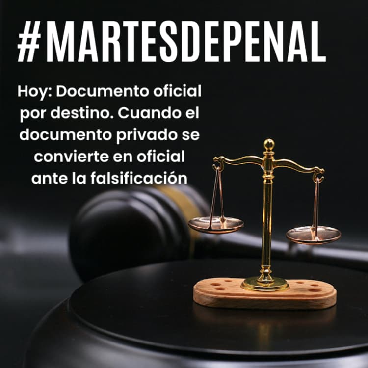 Balanza con texto #Martesdepenal Hoy: Documento oficial por destino